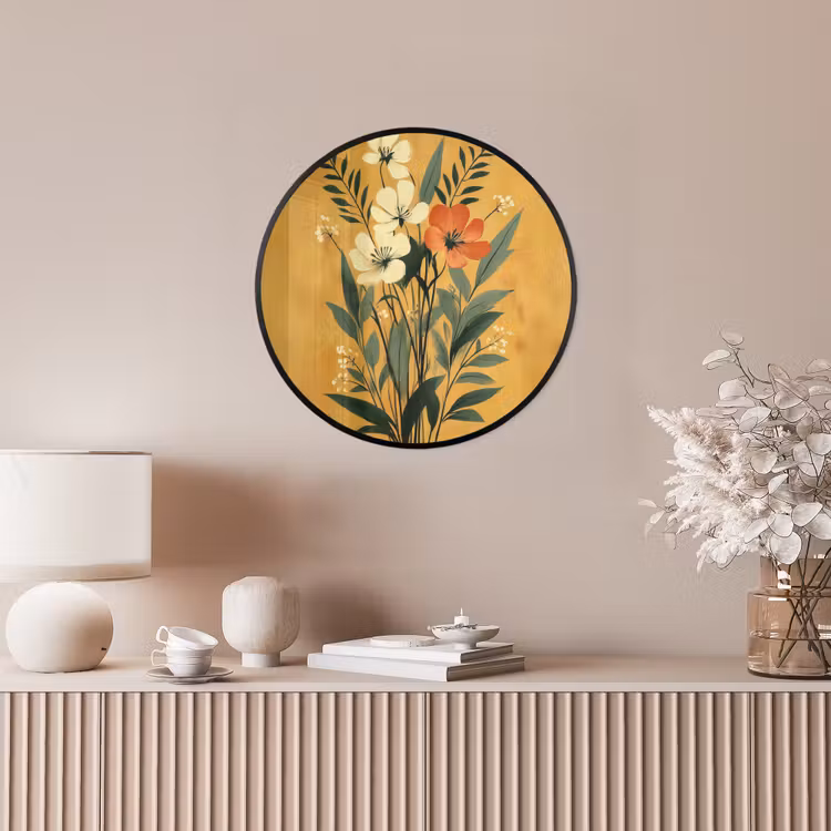 Bladeren - Boeket - Bloemen - Geel Fotolijst rond zonder passe partout klein -sfeer3