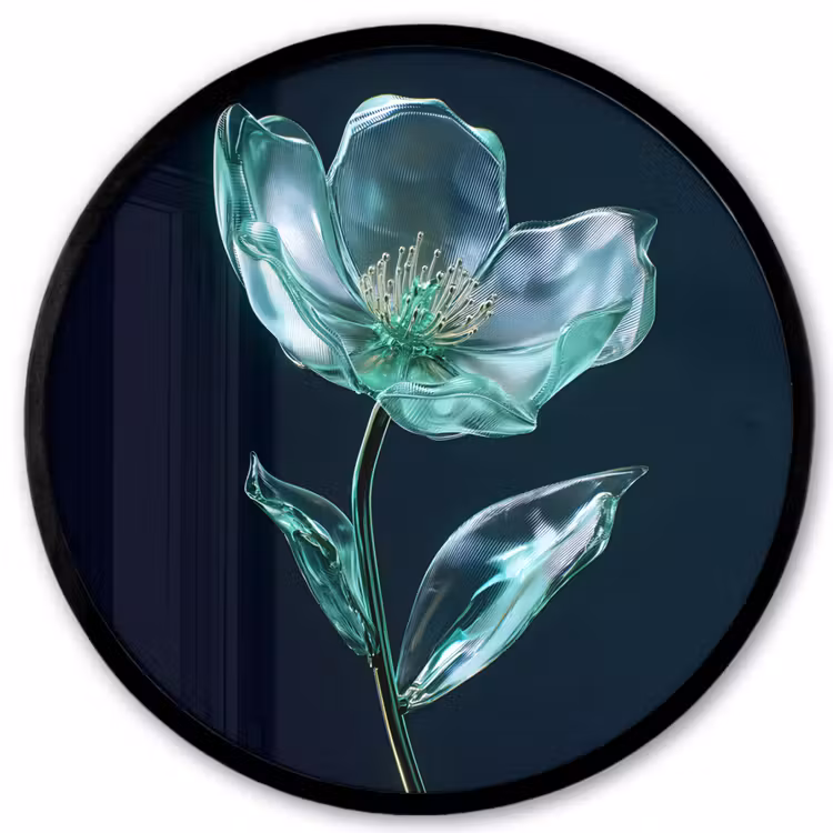 Bladeren - Bloem - Glazen - Donkerblauw Fotolijst rond zonder passe partout klein -3d