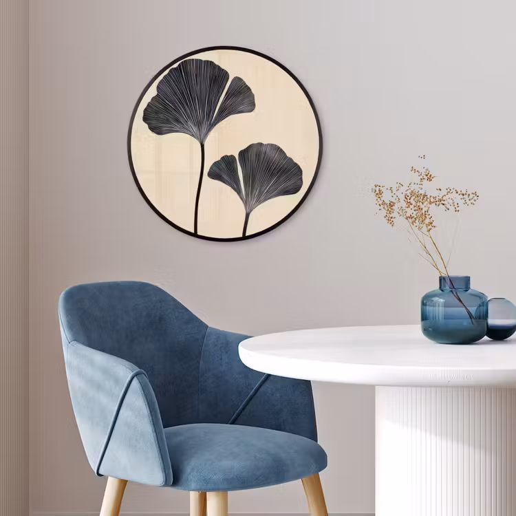 Bladeren - Minimalistisch - Zwart Fotolijst rond zonder passe partout klein -sfeer2
