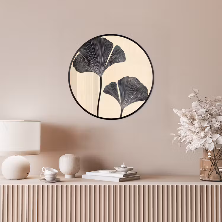 Bladeren - Minimalistisch - Zwart Fotolijst rond zonder passe partout klein -sfeer3