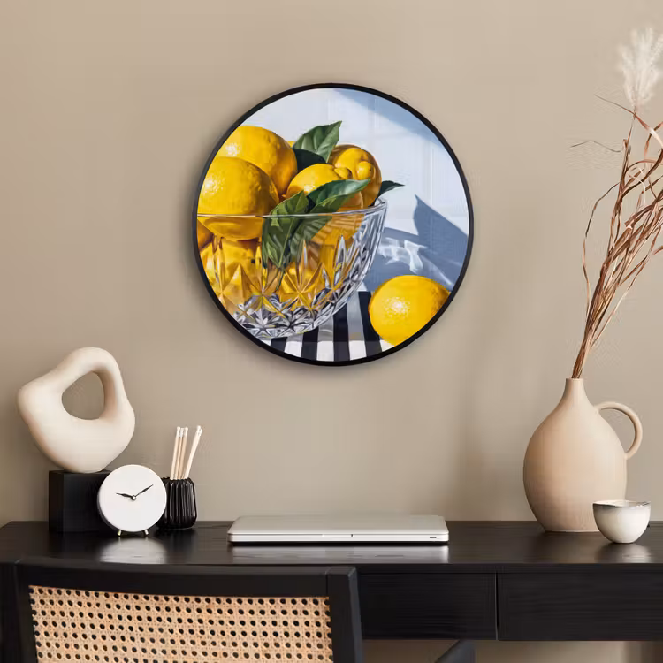 Photo Frame Round - Lemons - Fruit - Yellow - Citroenen - Fruit - Geel Fotolijst rond zonder passe partout klein