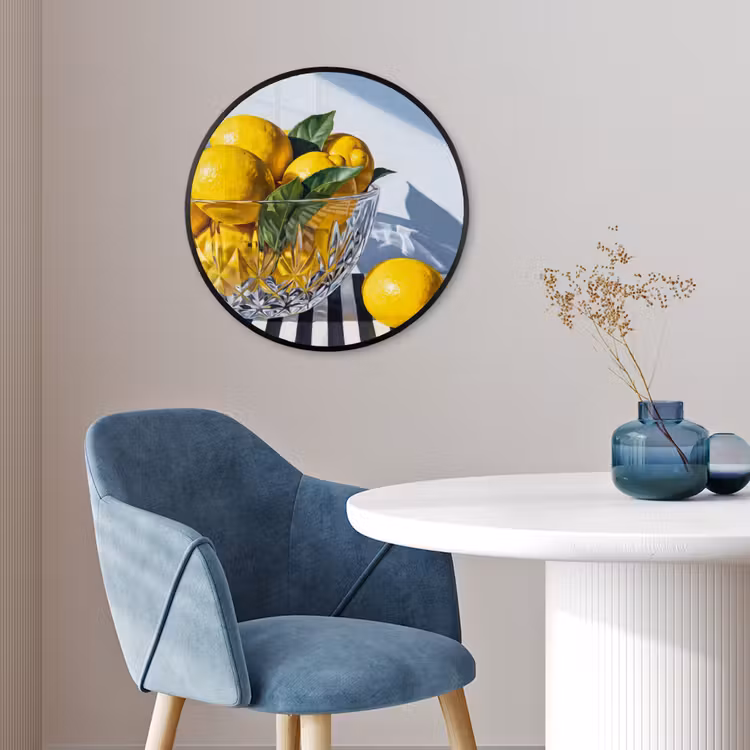 Photo Frame Round - Lemons - Fruit - Yellow - Citroenen - Fruit - Geel Fotolijst rond zonder passe partout klein