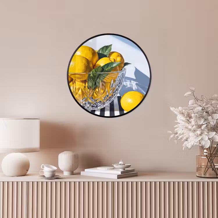 Photo Frame Round - Lemons - Fruit - Yellow - Citroenen - Fruit - Geel Fotolijst rond zonder passe partout klein