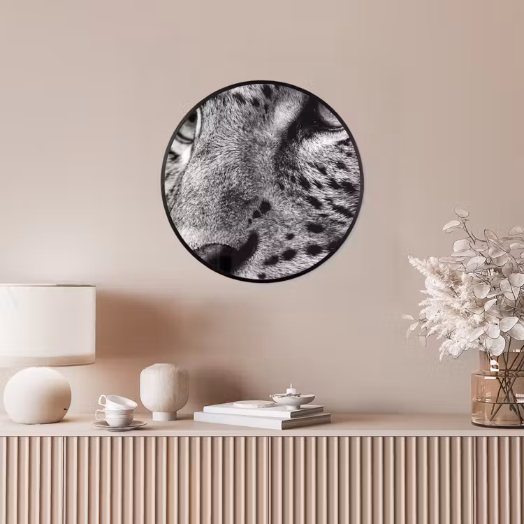 Luipaard - Zwart - Wit - Oog Fotolijst rond zonder passe partout klein -sfeer3