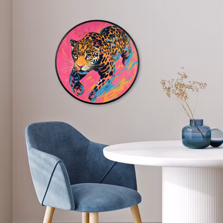 Luipaard - Roze - Oranje - Blauw - Verf Fotolijst rond zonder passe partout klein -sfeer2