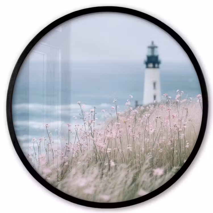 Vuurtoren - Klif - Zee - Bloemen Fotolijst rond zonder passe partout klein -3d