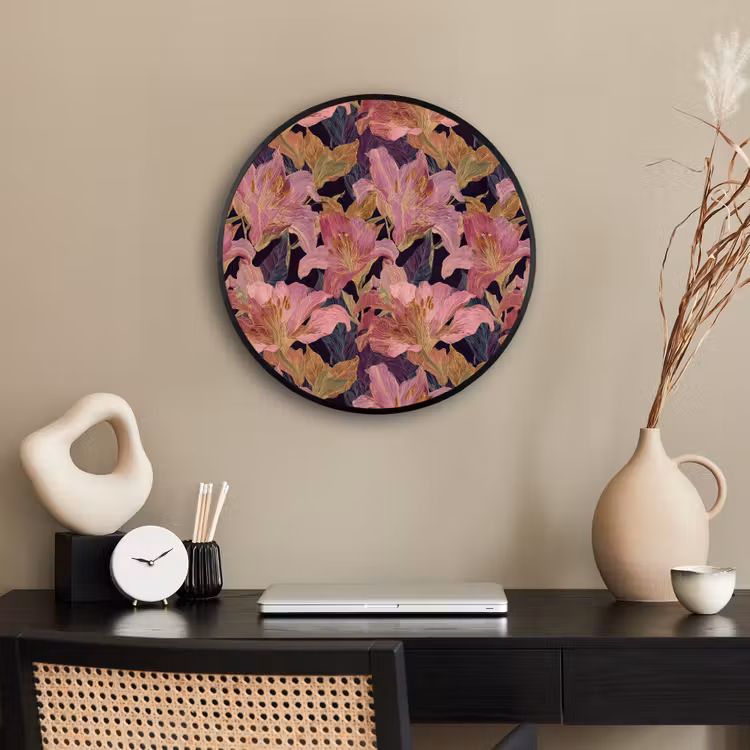 Lelies - Patroon - Roze - Goud Fotolijst rond zonder passe partout klein 856 -sfeer1