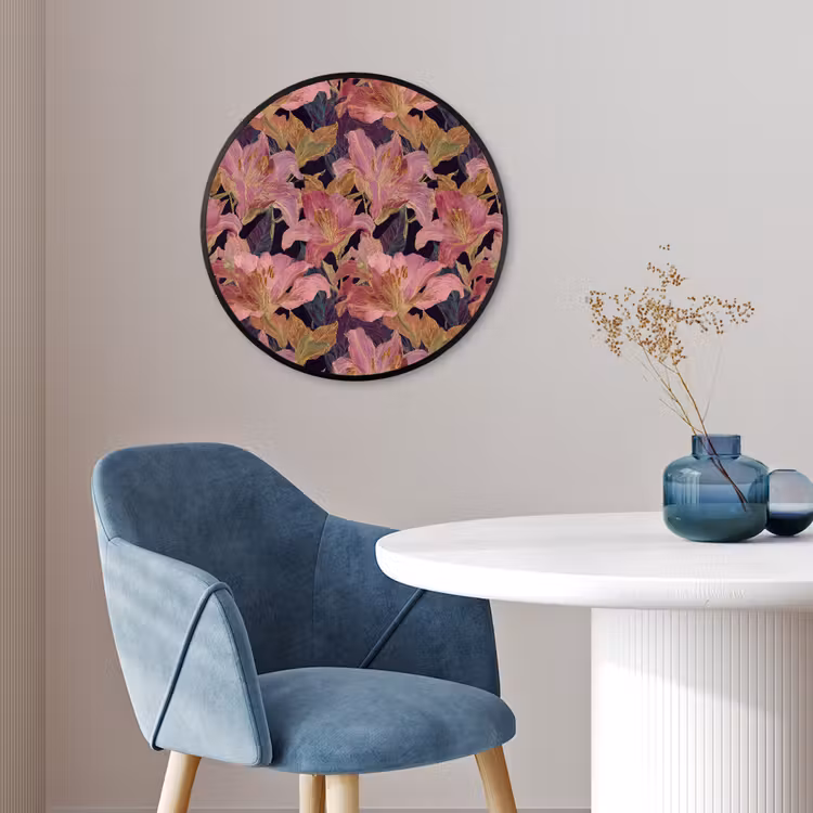 Lelies - Patroon - Roze - Goud Fotolijst rond zonder passe partout klein 856 -sfeer2