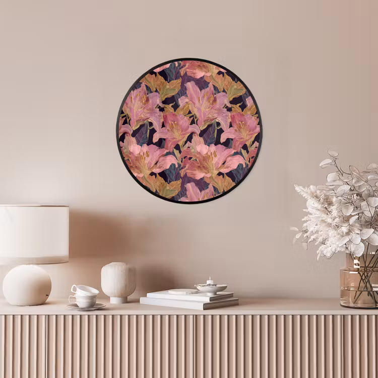 Lelies - Patroon - Roze - Goud Fotolijst rond zonder passe partout klein 856 -sfeer3