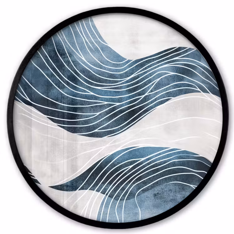 Lijnen - Golven - Abstract - Blauw Fotolijst rond zonder passe partout klein -3d