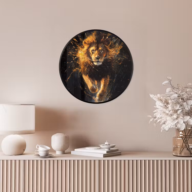 Leeuw - Zwart - Oranje - Verf Fotolijst rond zonder passe partout klein -sfeer3