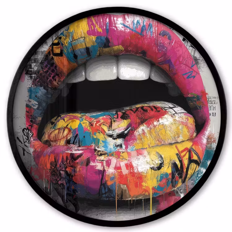 Lippen - Graffiti - Expressief Fotolijst rond zonder passe partout klein -3d