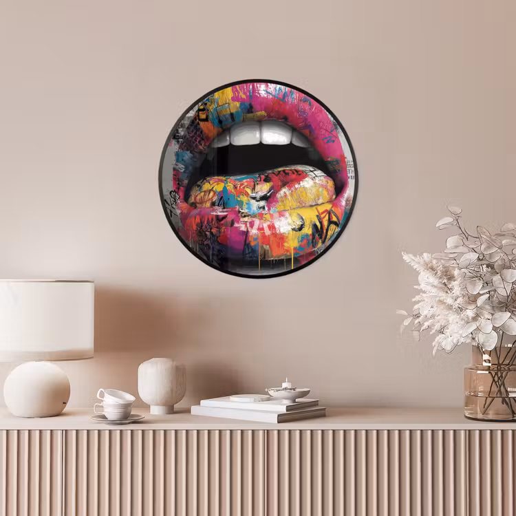 Lippen - Graffiti - Expressief Fotolijst rond zonder passe partout klein -sfeer3