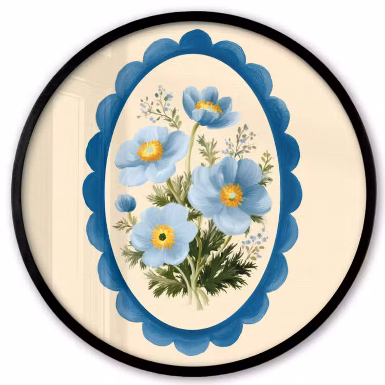 Lijst - Bloemen - Lichtblauw - Illustratie Fotolijst rond zonder passe partout klein -3d