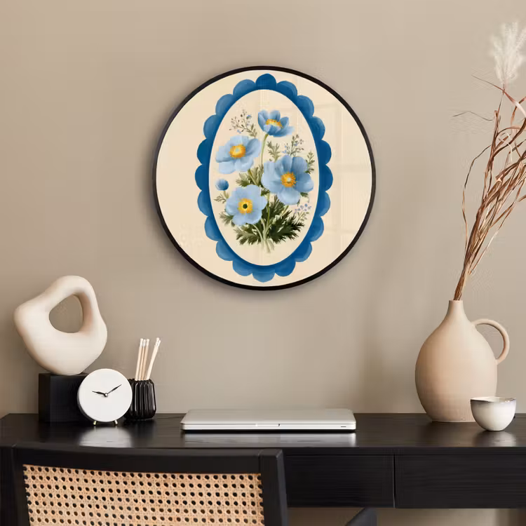 Lijst - Bloemen - Lichtblauw - Illustratie Fotolijst rond zonder passe partout klein -sfeer1