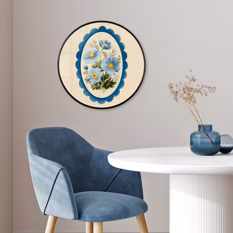 Lijst - Bloemen - Lichtblauw - Illustratie Fotolijst rond zonder passe partout klein -sfeer2