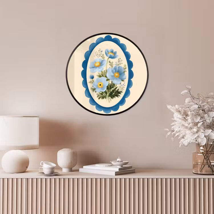 Lijst - Bloemen - Lichtblauw - Illustratie Fotolijst rond zonder passe partout klein -sfeer3