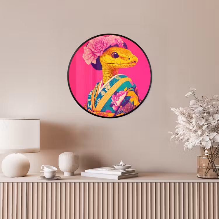 Hagedis - Bloemen - Roze - Kimono Fotolijst rond zonder passe partout klein -sfeer3