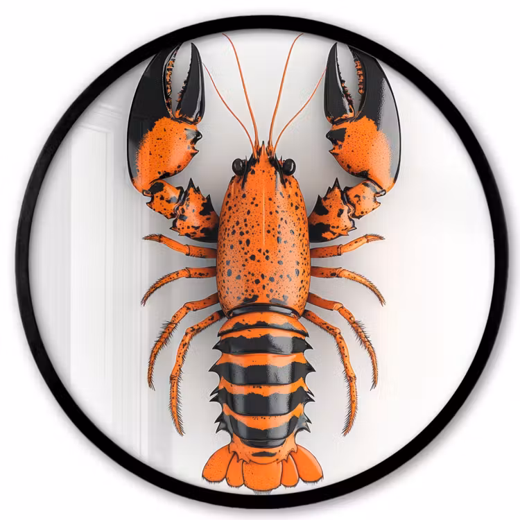 Kreeft - Zwart - Oranje - Wit - Uniek Fotolijst rond zonder passe partout klein -3d