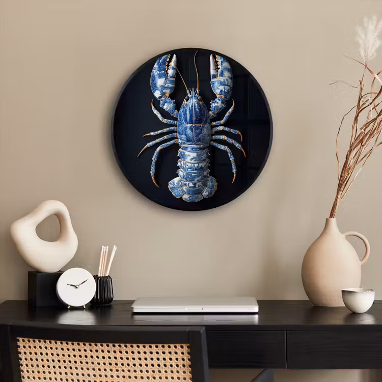 Kreeft - Delftsblauw - Schild - Stoer Fotolijst rond zonder passe partout klein -sfeer1