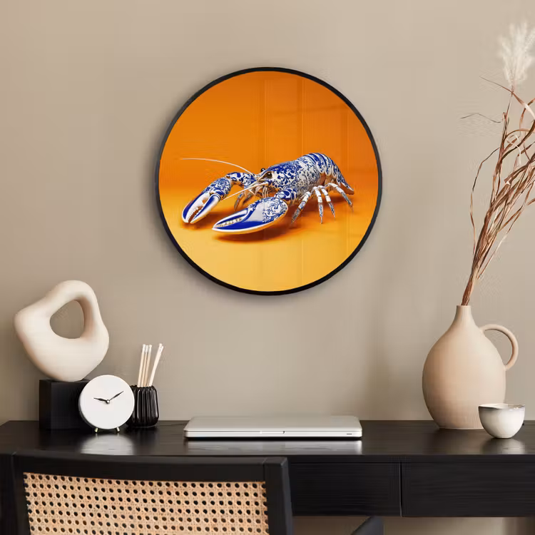 Kreeft - Delftsblauw - Schild - Stoer - Oranje Fotolijst rond zonder passe partout klein -sfeer1