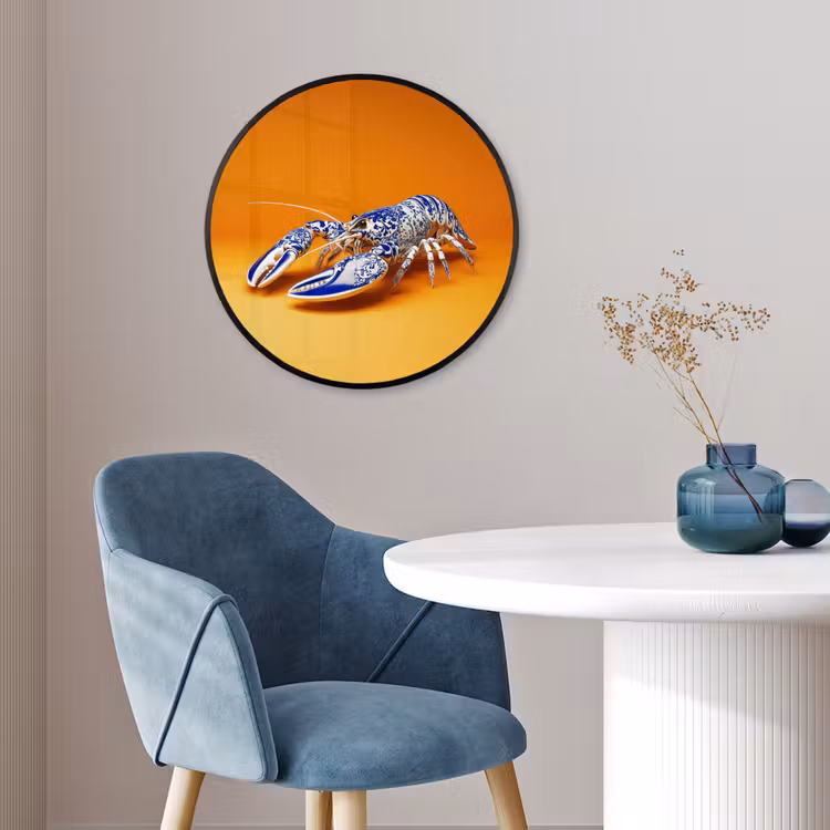 Kreeft - Delftsblauw - Schild - Stoer - Oranje Fotolijst rond zonder passe partout klein -sfeer2