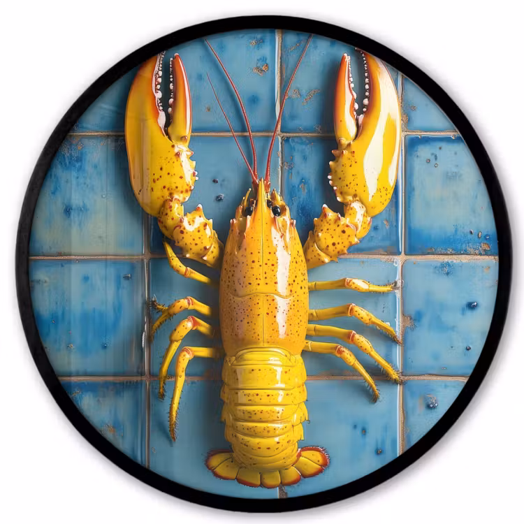 Kreeft - Geel - Blauw - Tegels Fotolijst rond zonder passe partout klein -3d