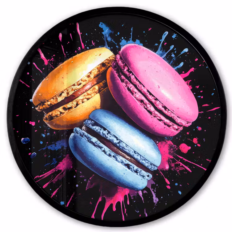 Macarons - Dessert - Graffiti - Kleurrijk - Roze - Blauw - Geel Fotolijst rond zonder passe partout klein -3d