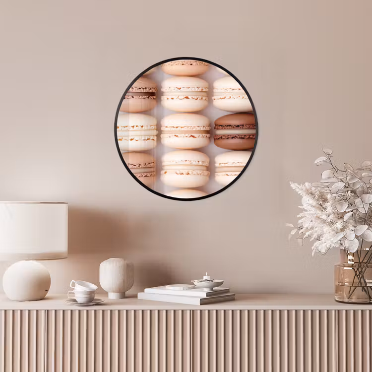 Macarons - Beige - Bruin Fotolijst rond zonder passe partout klein -sfeer3