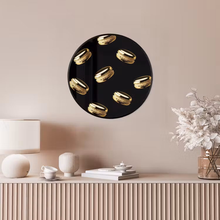 Macarons - Patroon - Goud - Zwart Fotolijst rond zonder passe partout klein -sfeer3
