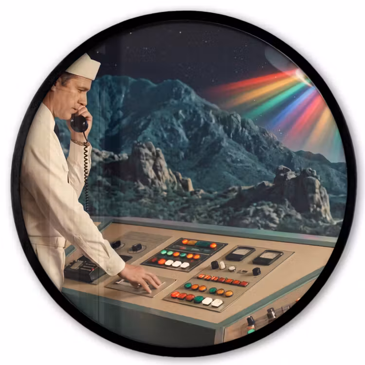 Photo Frame Round - Man - Control Room - Beach - Man - Controlekamer - Strand Fotolijst rond zonder passe partout klein