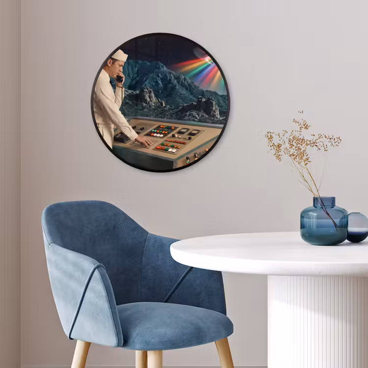 Photo Frame Round - Man - Control Room - Beach - Man - Controlekamer - Strand Fotolijst rond zonder passe partout klein