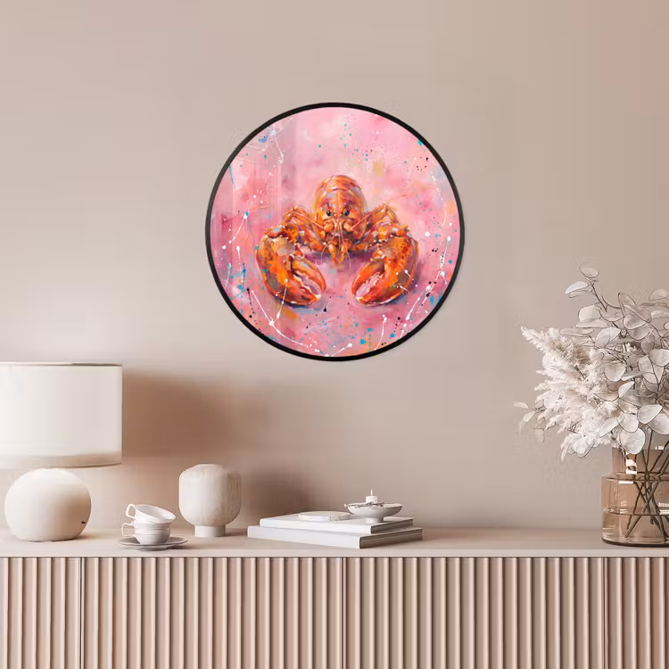 Zeeleven - Kreeft - Spatters - Abstract - Roze Fotolijst rond zonder passe partout klein -sfeer3