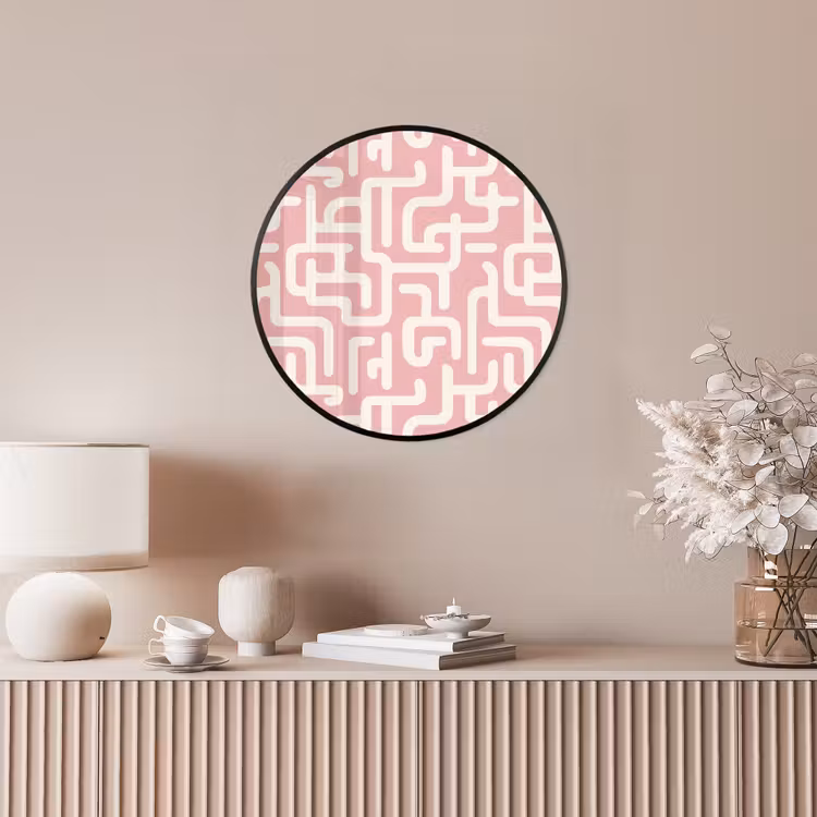 Doolhofpatroon - Roze - Wit - Abstract Fotolijst rond zonder passe partout klein 856 -sfeer3