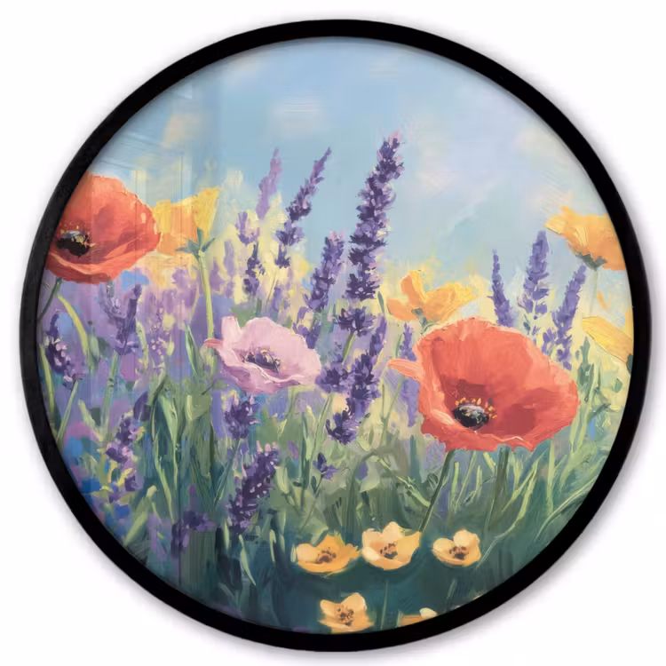 Weide - Bloemen - Kleurrijk Fotolijst rond zonder passe partout klein -3d