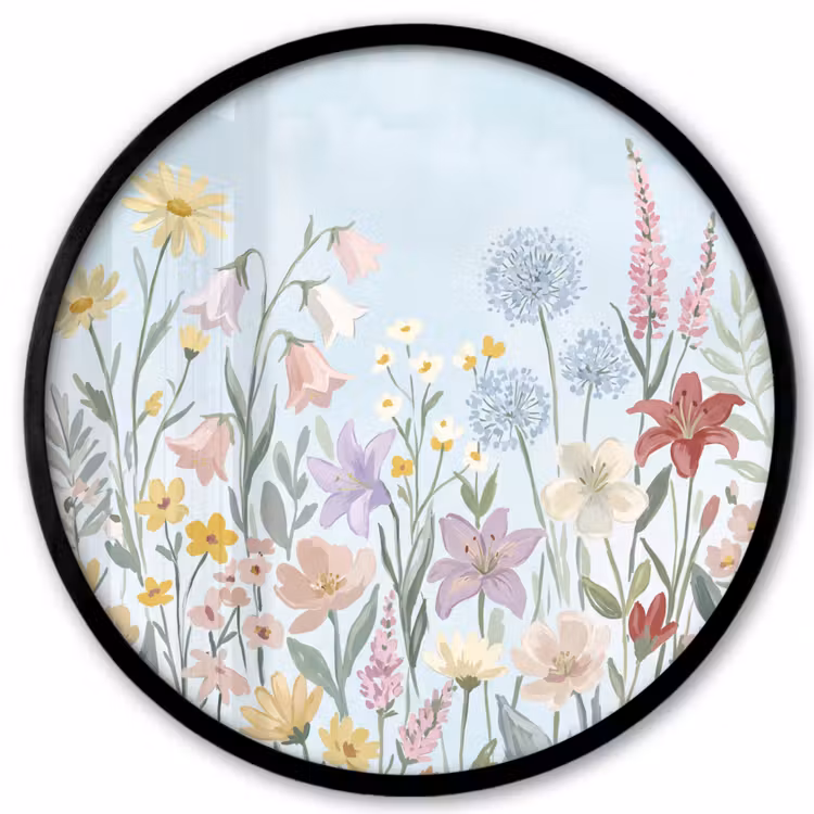 Weidebloemen - Illustratie - Kleurrijk Fotolijst rond zonder passe partout klein -3d