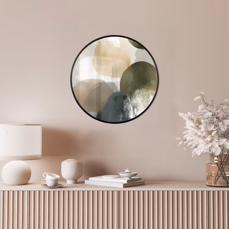 Minimalistisch - Cirkels - Penseelstreken - Beige Fotolijst rond zonder passe partout klein -sfeer3
