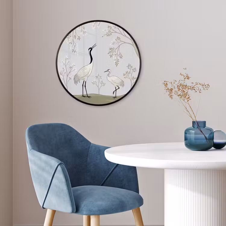 Minimalistisch - Kraanvogels - Blauw Fotolijst rond zonder passe partout klein -sfeer2
