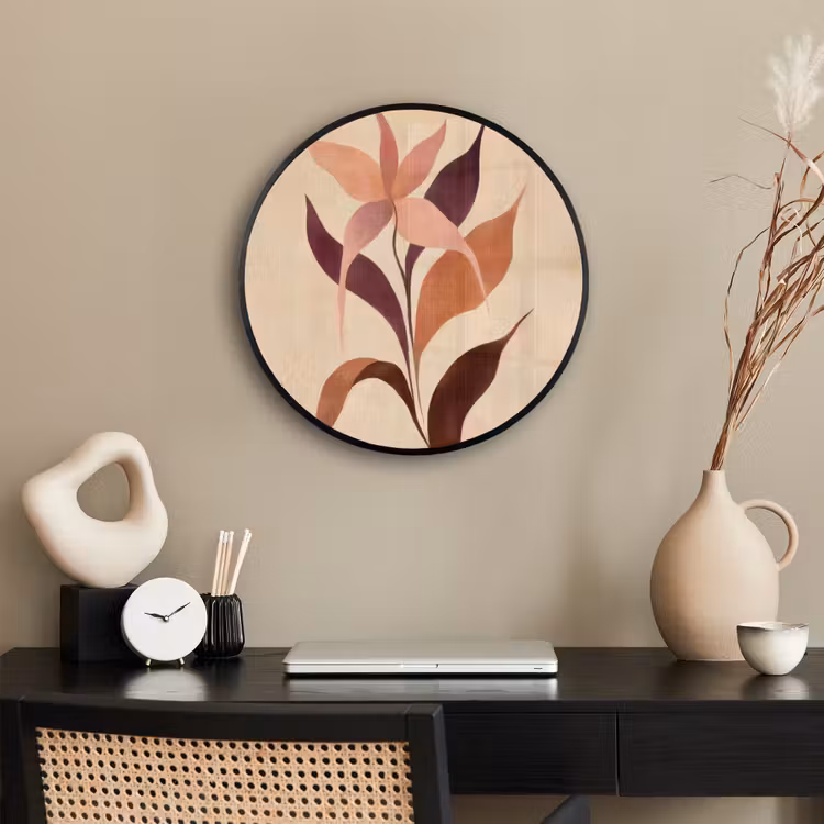 Minimalistisch - Bloem - Bladeren - Beige Fotolijst rond zonder passe partout klein -sfeer1