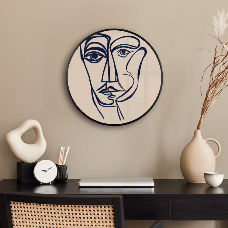 Minimalistisch - Lijnillustratie - Beige - Donkerblauw Fotolijst rond zonder passe partout klein -sfeer1