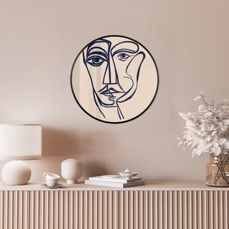 Minimalistisch - Lijnillustratie - Beige - Donkerblauw Fotolijst rond zonder passe partout klein -sfeer3
