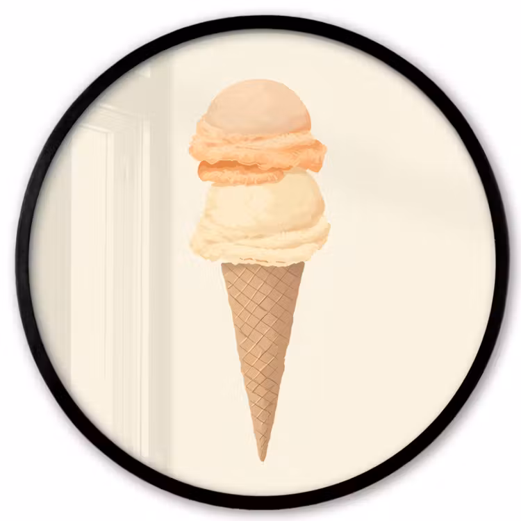 Minimalistisch - Schepijs - Hoorntje - Beige Fotolijst rond zonder passe partout klein -3d