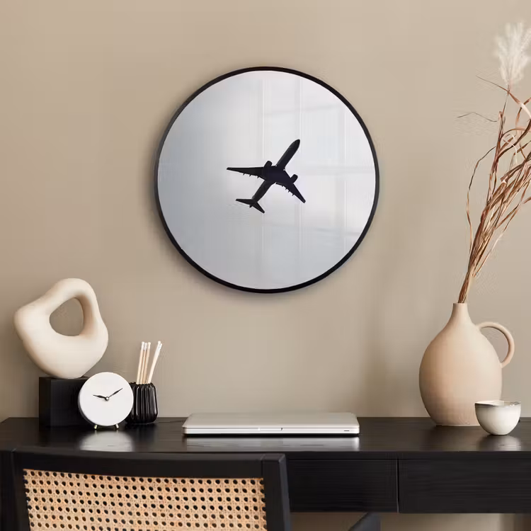 Minimalistisch - Silhouet - Zwart - Vliegtuig Fotolijst rond zonder passe partout klein -sfeer1