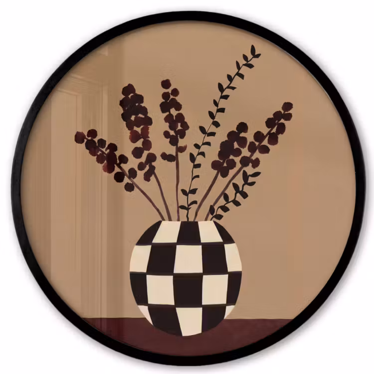 Minimalistisch - Vaas - Bloemen - Bruin Fotolijst rond zonder passe partout klein -3d