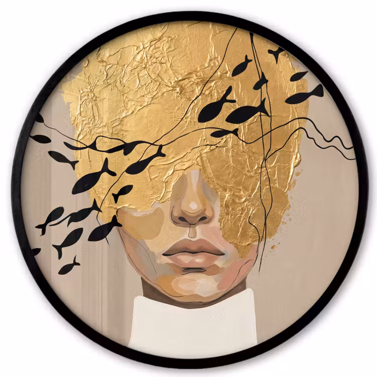 Modern - Vrouw - Goud Fotolijst rond zonder passe partout klein -3d