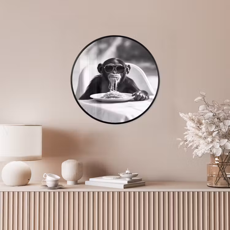 Aap - Spaghetti - Zonnebril - Zwart wit - Cool - Dier Fotolijst rond zonder passe partout klein -sfeer3