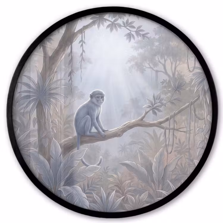 Aap - Boom - Jungle - Natuur - Grijs Fotolijst rond zonder passe partout klein -3d