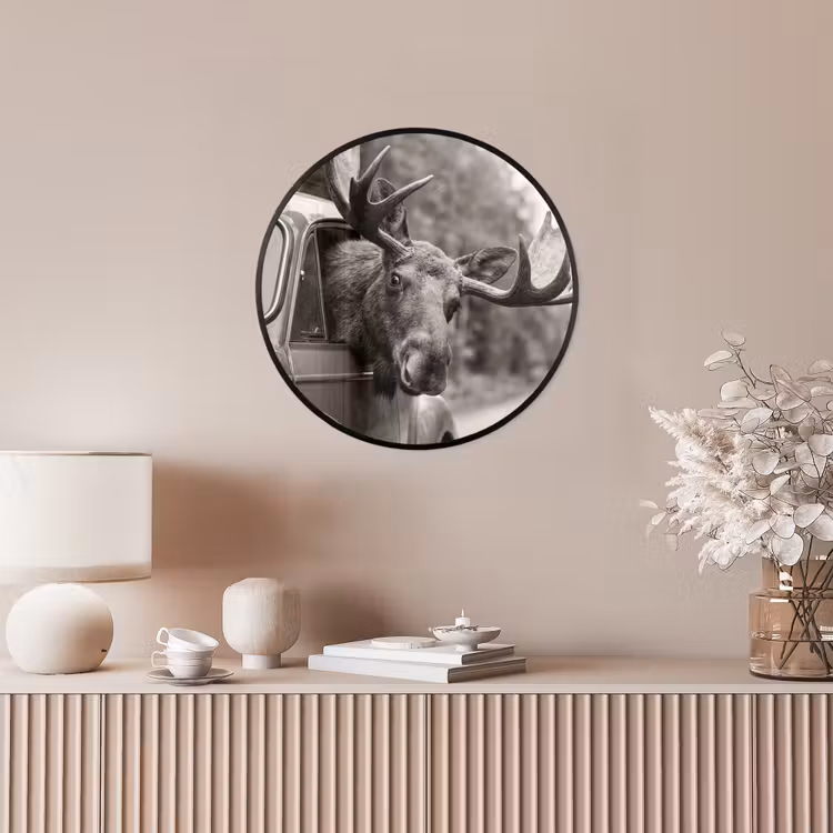 Eland - Auto - Gewei - Zwart - Wit Fotolijst rond zonder passe partout klein -sfeer3