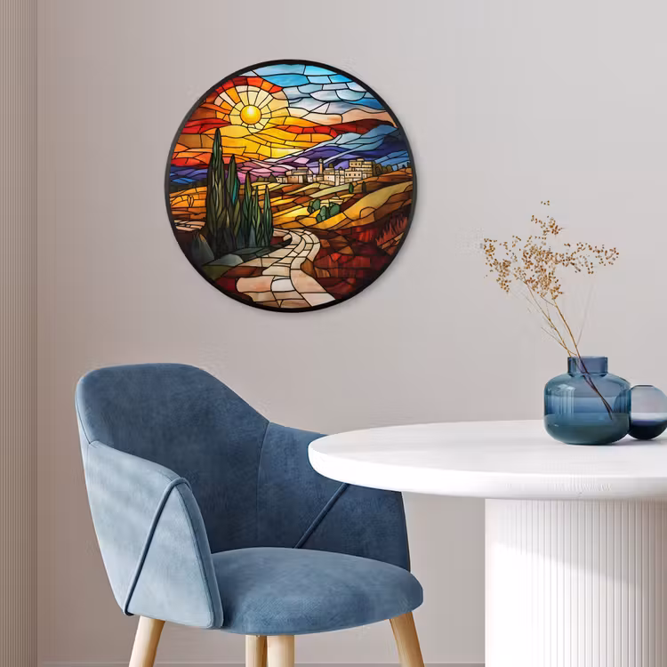 Mozaïek - Zon - Landschap - Dorp Fotolijst rond zonder passe partout klein -sfeer2