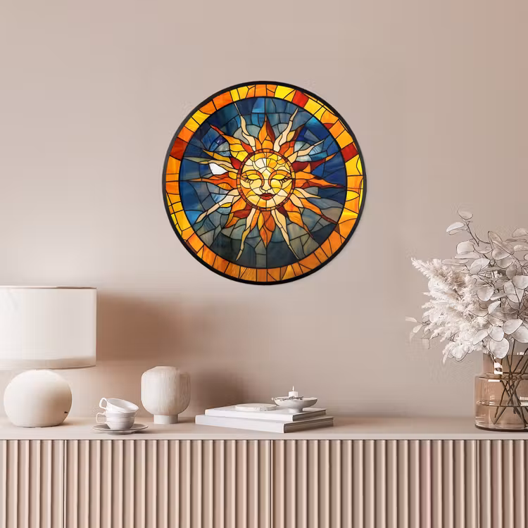 Mozaïek - Zon - Geel - Cirkel Fotolijst rond zonder passe partout klein -sfeer3